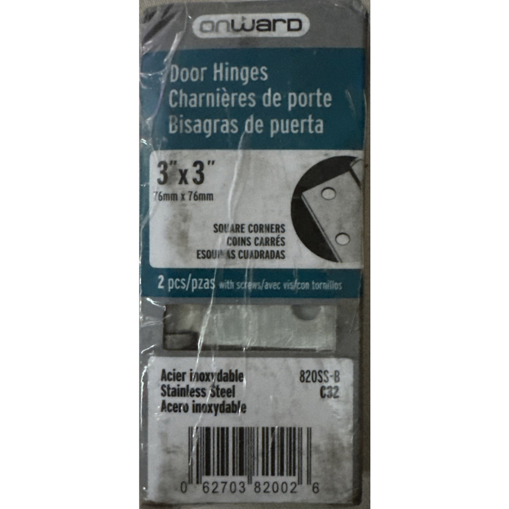 (2-Pk) Onward Door Hinge Plain 3”x 3” 820SS-B
